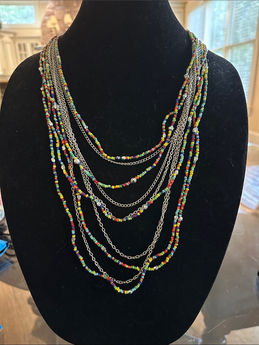 Charming Silver & multi colored beads, multiple strand necklace